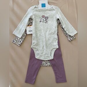 New Carter's Gray and Purple Floral 3 Piece Outfit Set